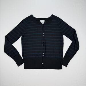 Sonia Rykiel Striped Cardigan Wool Silk Cashmere Navy Black Size 44 Nautical